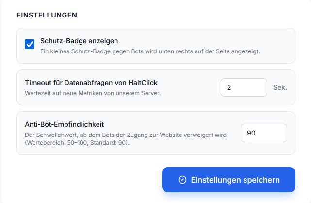 Anti‑Bot Einstellungs-Dashboard