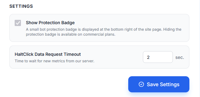 Dashboard delle impostazioni Anti‑Bot